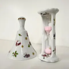 陶器製 フラワー柄砂時計&クリスマス模様 ベル　2個セット