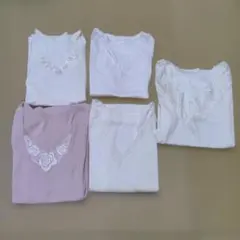 しまむら　レース付き　Vネック半袖　ノースリーブ　タンクトップ　トップス M