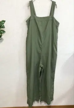 ユニクロ リネンブレンドサロペット オリーブグリーン L