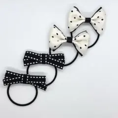【4個セット】リボン ヘアゴム キッズ ベビー シンプル ホワイト ブラック 柄