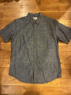 美品　AIGLE デニム　メンズ半袖シャツ Lサイズ ブルー系