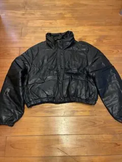 ZARAレザー風 クロップドダウンジャケット ブラック