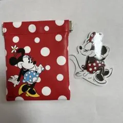 ミニーマウス 水玉模様 ポーチ ステッカー付き　バネロポーチ