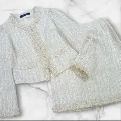 エムズグレイシー　ノーカラー　ツイード　スカートスーツ　セレモニー