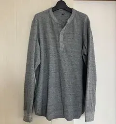 UNIQLO ヘンリーネックtシャツ ワッフルカットソー L グレー