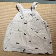 アプレレクール リボン柄コーデュロイ ジャンスカ　リボン刺繍サロペット