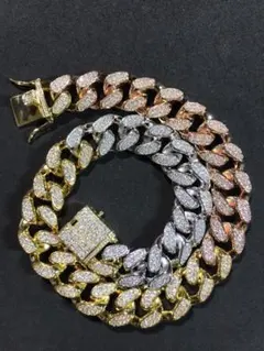 極太！！3色カラー トリコロール  ブリンブリン ネックレス マイアミキューバン