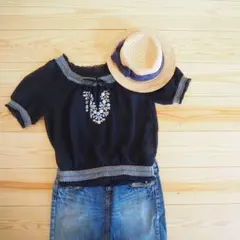 シアー　カットソー　刺繍