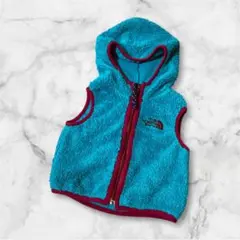 THE NORTH FACE フリースベスト 帽子付き80cm ブルー　赤