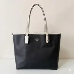 COACH トートバッグ リバーシブル A4可 ブラック×ホワイト レザー