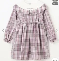 【週末限定】any FAM チェックドッキングワンピース 120cm パープル