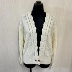 新品　透かし編みニットカーディガン アイボリー ケーブル編み　長袖　羽織