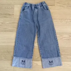 デニムブルー 長ズボン うさぎ刺繍