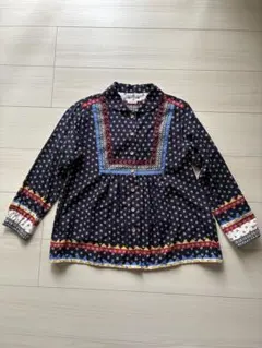 poudoudou パチワーク花柄ネイビー長袖シャツ　タグなし未使用品