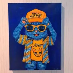 キャンバス油絵　AP♡様専用 AYUちゃんグッズを身に着けた男の子猫