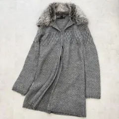 美品 ZARA ファー襟ロングカーディガン ウール混ニット