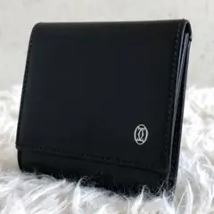 【美品】カルティエ　コインケース　黒　ロゴ金具　本革　フランス製