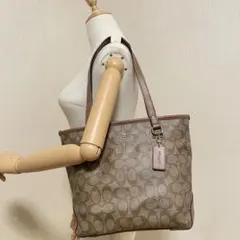 美品 COACH コーチ トートバッグ ブラウン シグネチャー柄 レディース