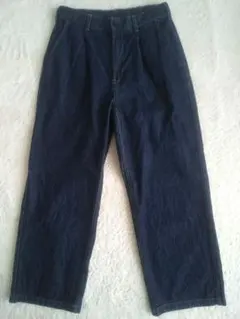 GU　ジーユー デニムバギースラックス　ダークブルー S　丈標準