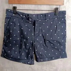 大き目サイズ【H&M】ネイビーの白ドットショートパンツ　ウエスト80　総丈80
