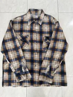 70s-80s A.H.M. プリントネルシャツ オンブレチェック　サイズM