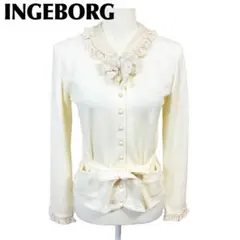 【美品】INGEBORG 長袖カーディガン シルク レース 11 アイボリー