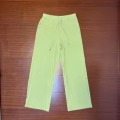 GUライムグリーン ストライプ ワイドパンツ