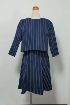 美品 グレースコンチネンタル ネイビー ストライプ セットアップ 膝丈フレア