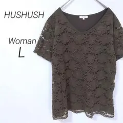 ハッシュアッシュ 半袖 カットソー Vネック レース 花柄 総柄 コットン