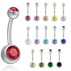 キラキラ ボディピアス バナナバーベル ステンレス へそピアス 14G 1個