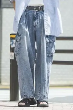 RAGEBLUE ライトデニムワイドカーゴパンツ Lサイズのサムネイル