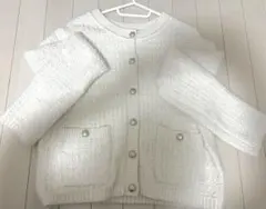 GUジーユーツイーディーニットカーディガンホワイト 長袖カーディガン