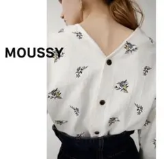 MOUSSY　マウジー　ブラウス　刺繍　白　花柄　バックボタン　長袖