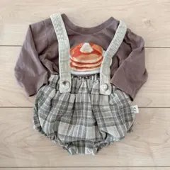 薄手ロンパースとチェックの起毛パンツのセット