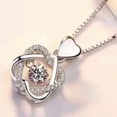 【シルバー】 クロスダブルハート ネックレス ダンシングストーン アクセサリー