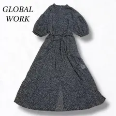美品❤【グローバルワーク】総柄ロングシャツワンピース 半袖 リボンベルト付き