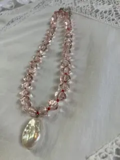 チェコビーズ×バロックパール　ハンドメイドメイドネックレス