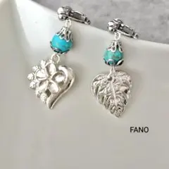 プルメリア ハート×モンステラ／ターコイズ／ステンレスイヤリング／ハワイ