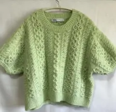 【美品】ZARA ザラ ケーブル編み ニット セーター ミントグリーン Lサイズ