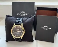 【電池交換済】COACH 腕時計 レディース ブラック×ゴールド 箱付き ラバー