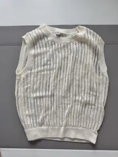 アイボリー メッシュ編み ニットベスト