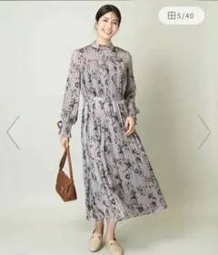 【新品】a.v.v ワンピース　紫　花柄　サテン　とろみ　プリーツ　XL 洗えるのサムネイル