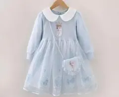 (新品)アナと雪の女王 エルサ風ワンピース 水色 ショルダバッグと魔法の杖付き