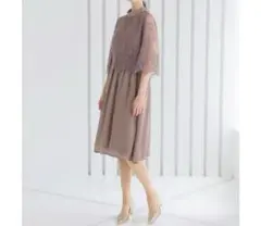 ハレモード　スタンドカラーレースフレアドレス 結婚式ワンピース