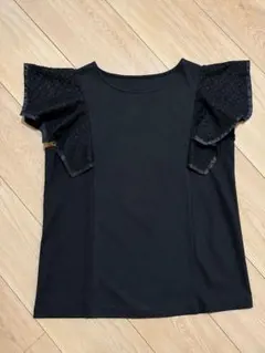 【美品】Auie F アウィーエフ　ブラック レース　フリル袖カットソー　M
