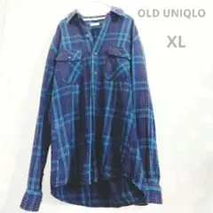 OLD UNIQLO チェックシャツ 長袖 XL ネイビー 00s