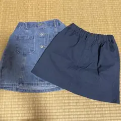 デニム・ネイビー ミニスカート 140 2枚セット
