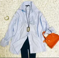 アンタイトル 定価2万　日本製 ワイドシルエットコットンストライプシャツ ブルー