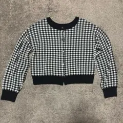 GU チェック柄クロップドニットカーディガン M