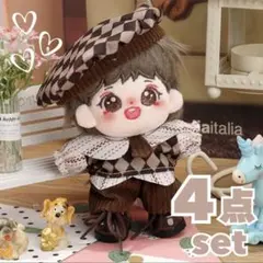 ぬい服 10cm 探偵 ぬいぐるみ服 無属性 チェック柄 ブラウン 秋冬 レトロ